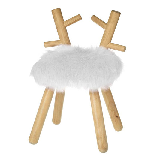 White Fluffy Wooden Deer Stool