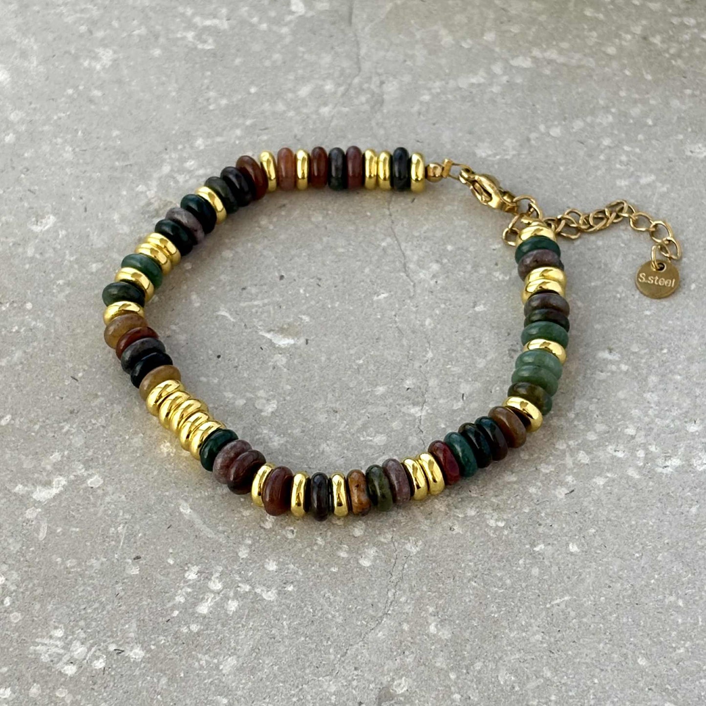 Tarnish Resistant Stone And Gold Beaded Bracelet