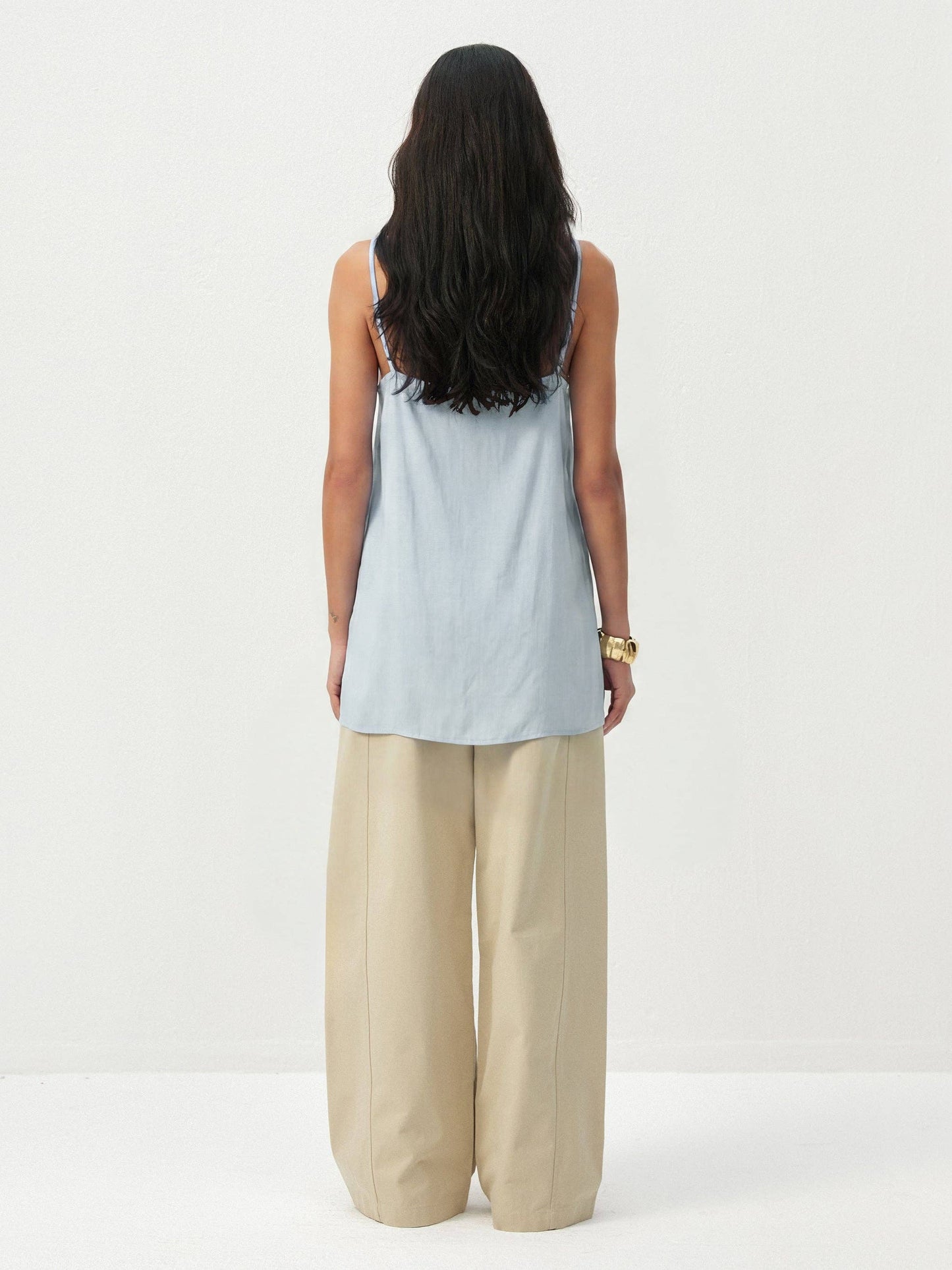 Lyocell-Blend V-Neck Pleated Camisole