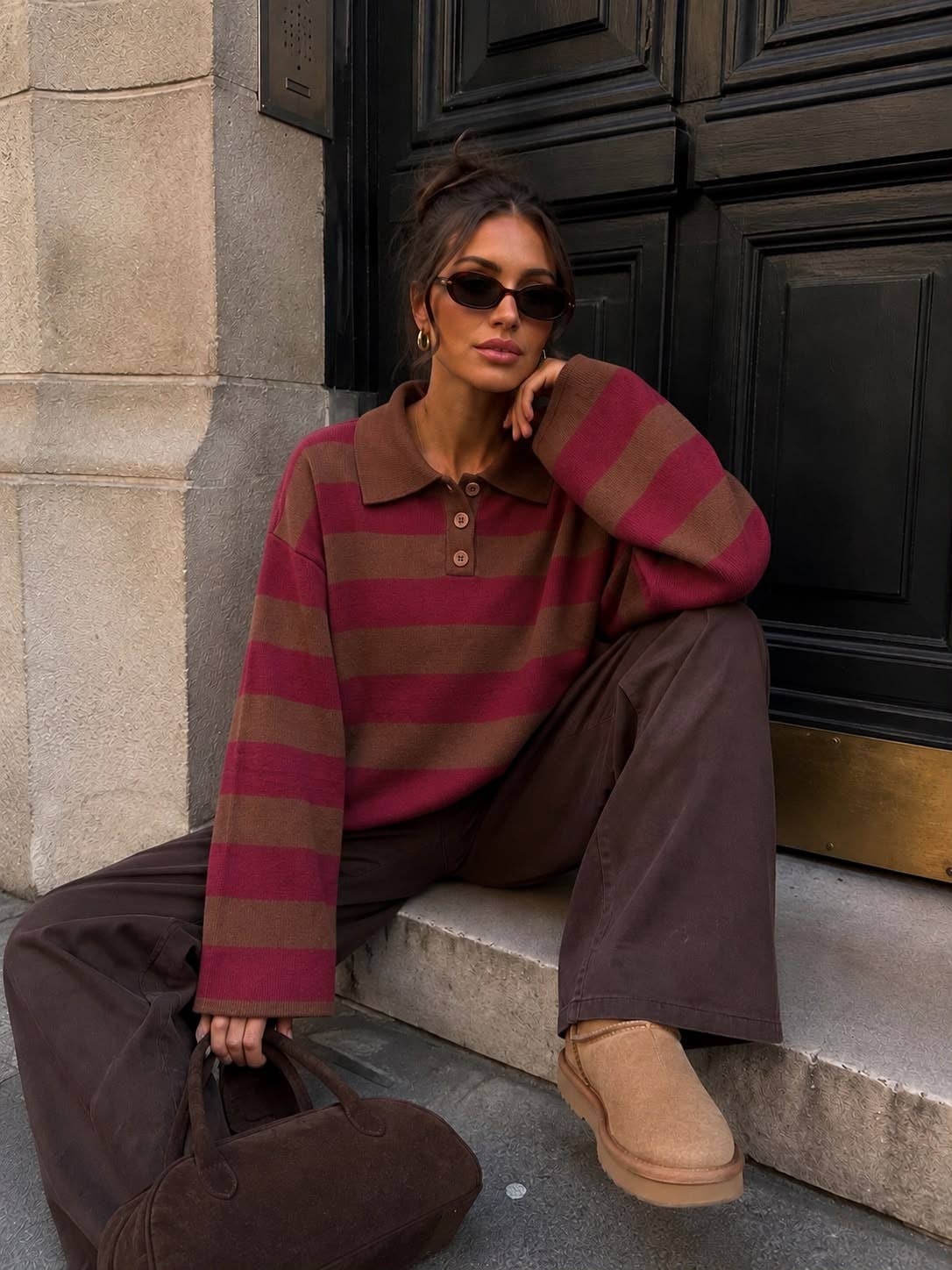Striped Oversized Polo Sweater – Casual Chic Spirit