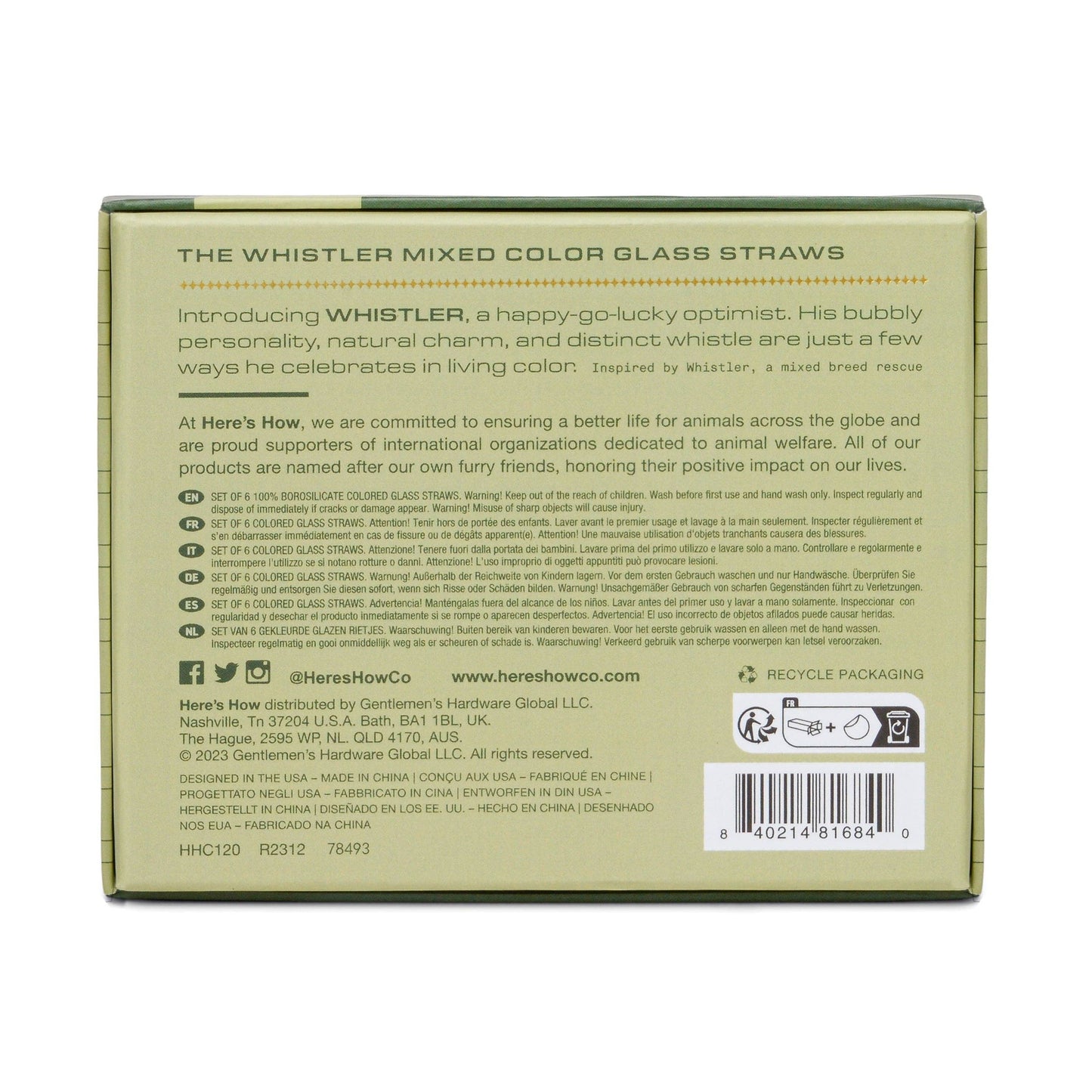 Here's How "The Whistler" Colored Glass Straws - Set of 6