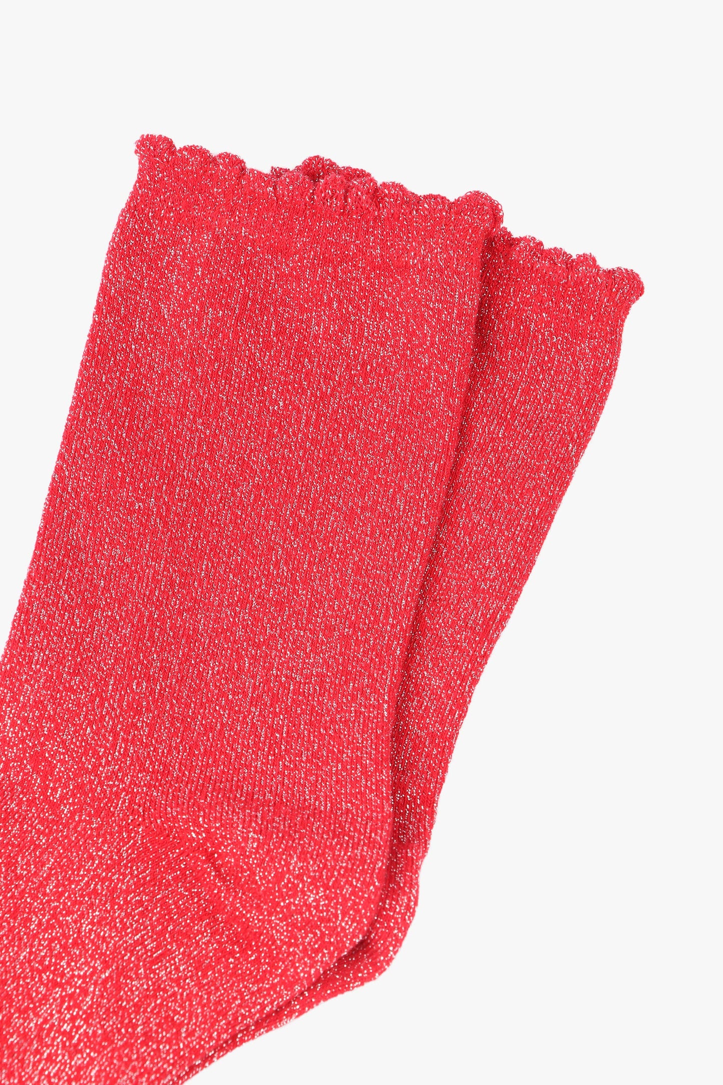 Bright Red All Over Glitter Socks with Scalloped Cuff