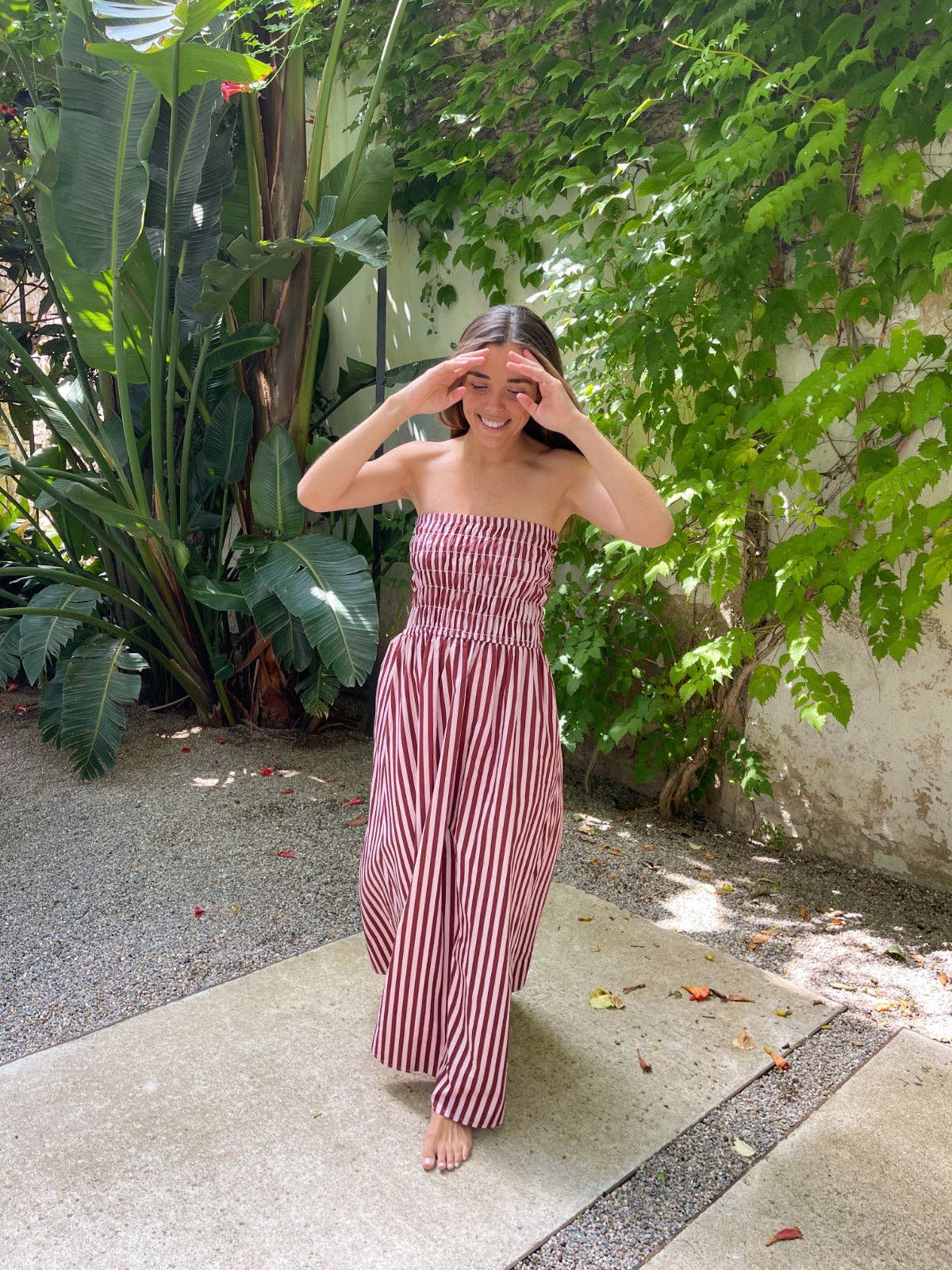 Emily Dress Pink and Brown Stripes