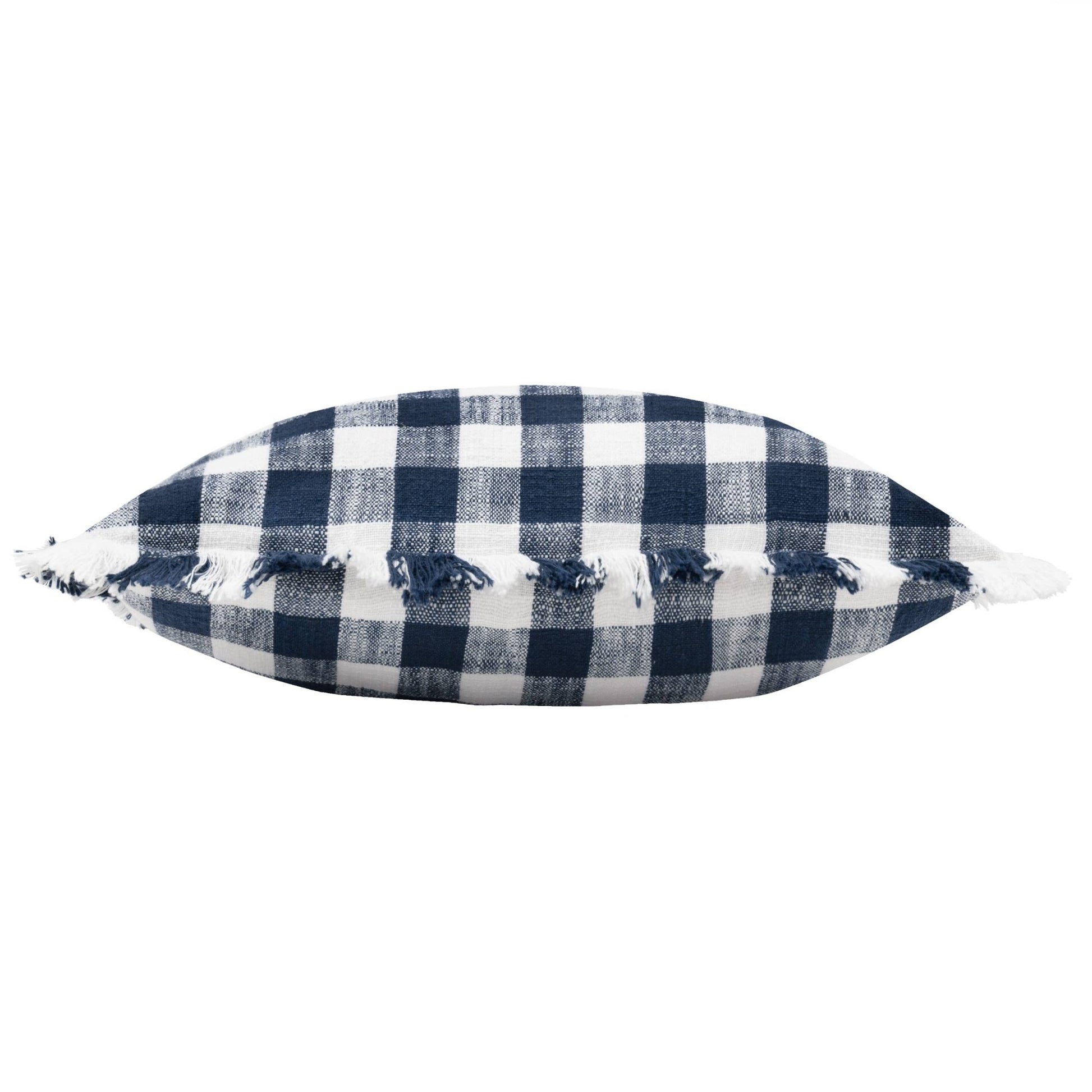 Barton Check Fringed Cushion Navy - MarramTrading.com