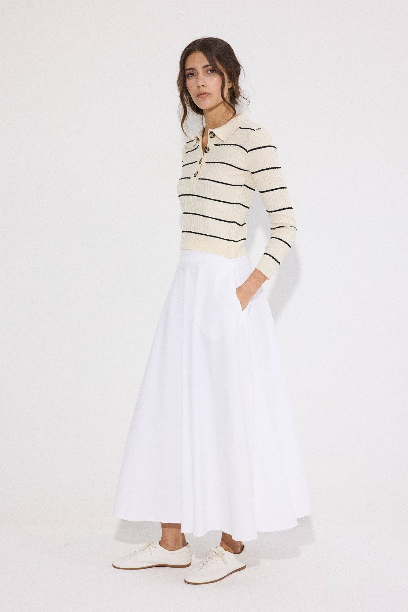 Polo Collar Striped Knit Sweater