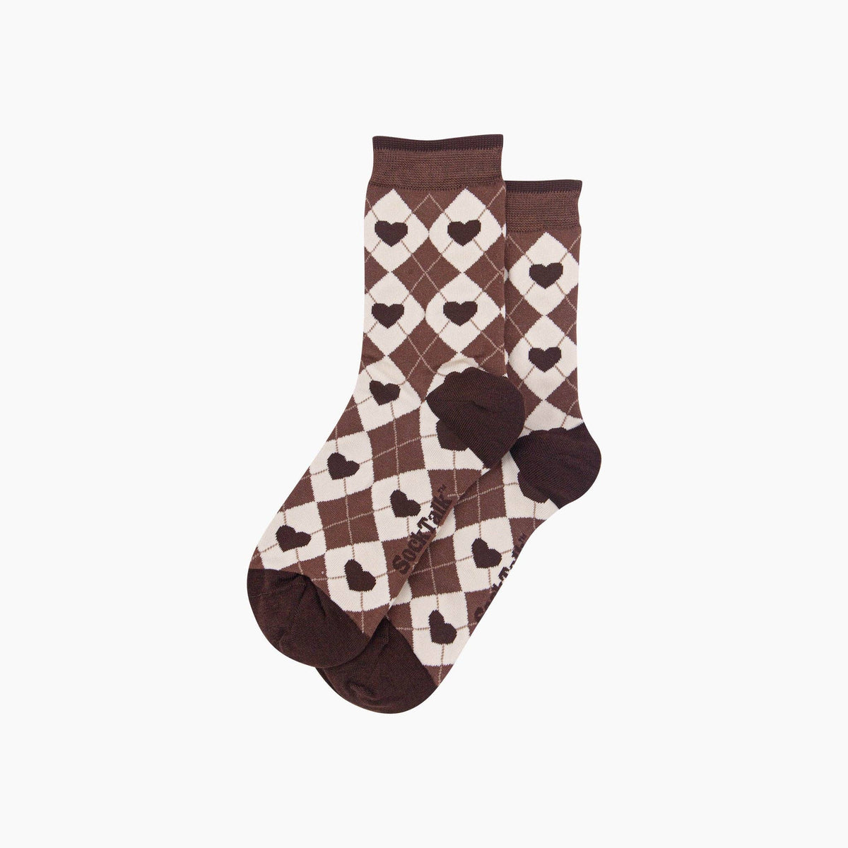 Heart Argyle Women's Bamboo Socks in Brown/Cream