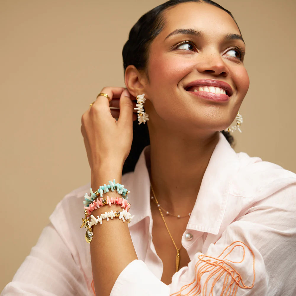 Pink Coral Chip & Starfish Bracelet