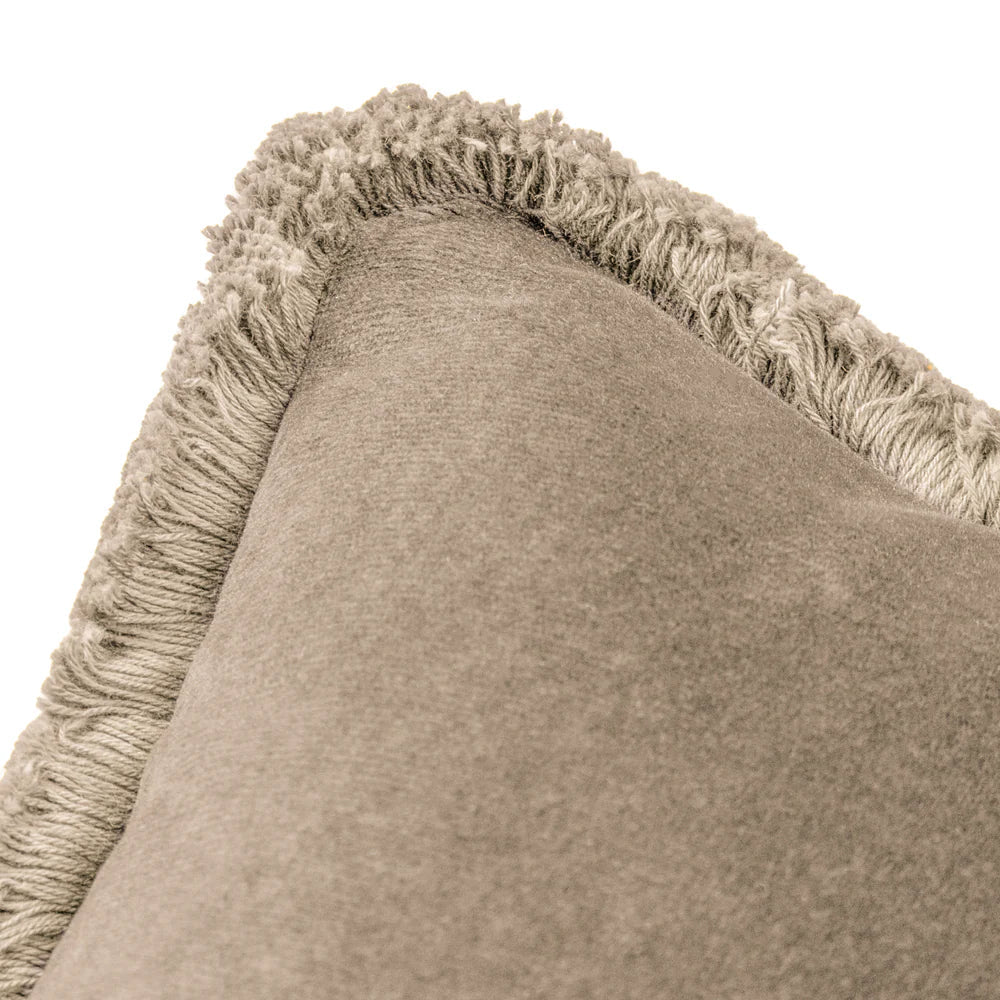 Beige Fringe Velvet Cushion - MarramTrading.com