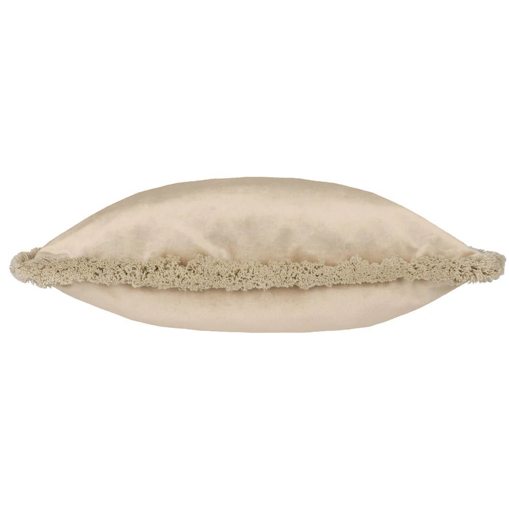 Beige Fringe Velvet Cushion - MarramTrading.com