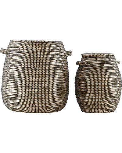 Black and White Natural Baskets with Lids - Set of 2 - MarramTrading.com