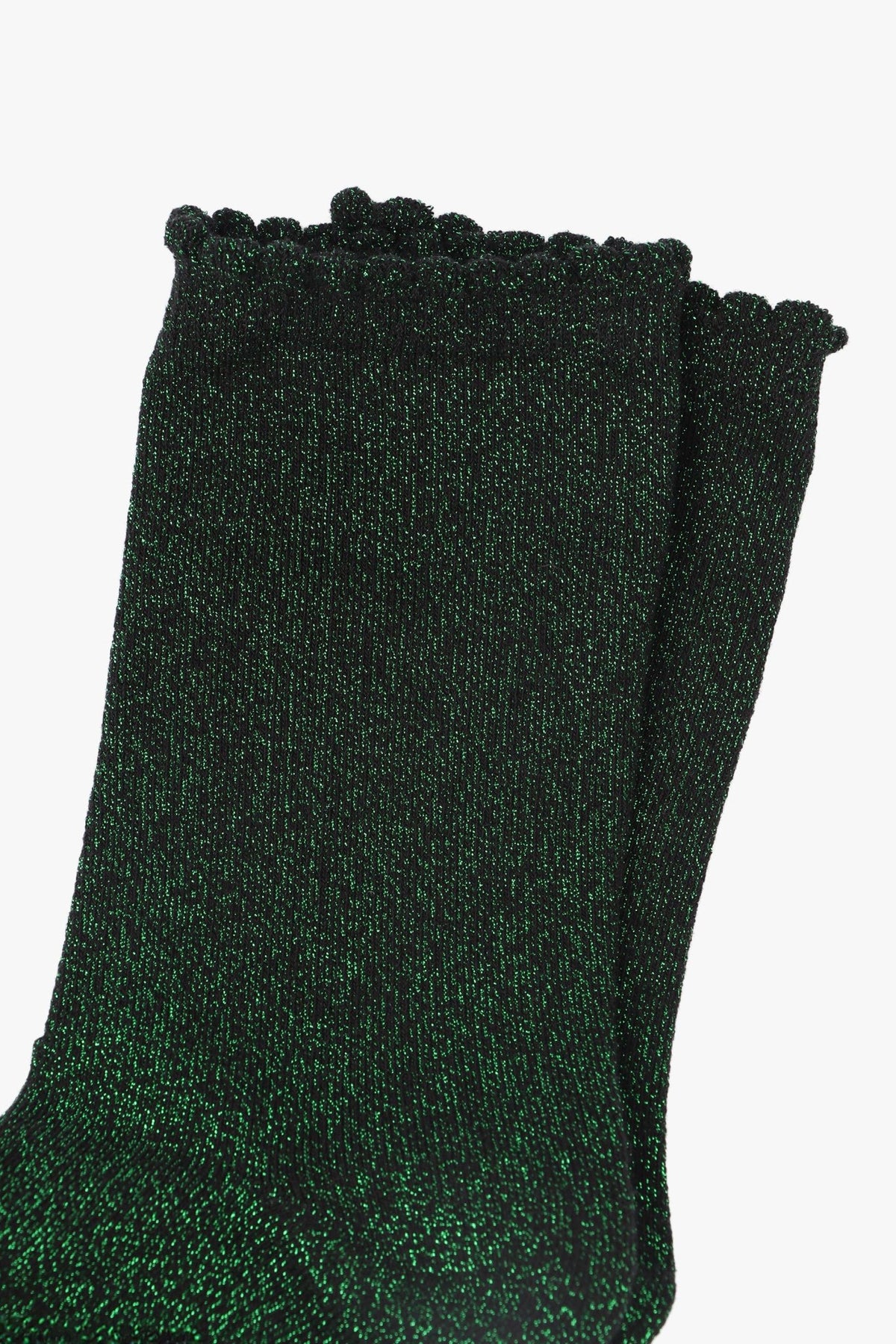 Black Bright Green Glitter Socks with Scalloped Cuff - MarramTrading.com