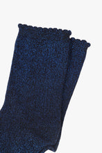 Load image into Gallery viewer, Black Glitter Socks Ankle Socks Blue with Scalloped Cuff - MarramTrading.com
