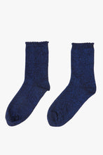 Load image into Gallery viewer, Black Glitter Socks Ankle Socks Blue with Scalloped Cuff - MarramTrading.com
