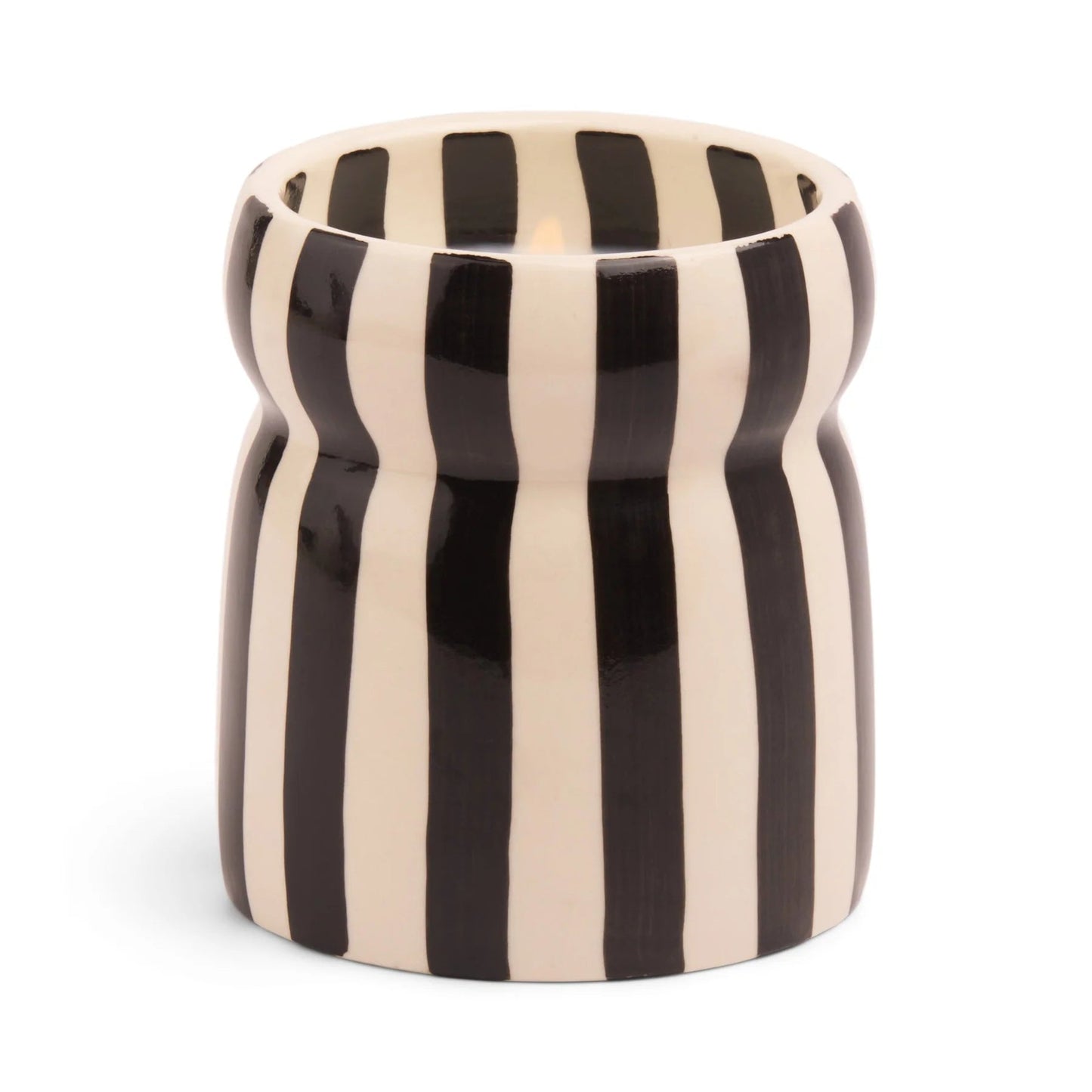 Black Stripped Ceramic Candle - Lava Stone - MarramTrading.com