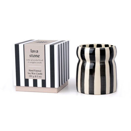 Black Stripped Ceramic Candle - Lava Stone - MarramTrading.com