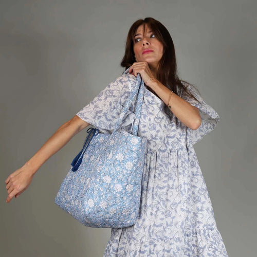 Blue Quilted Cotton Tote Bag - MarramTrading.com