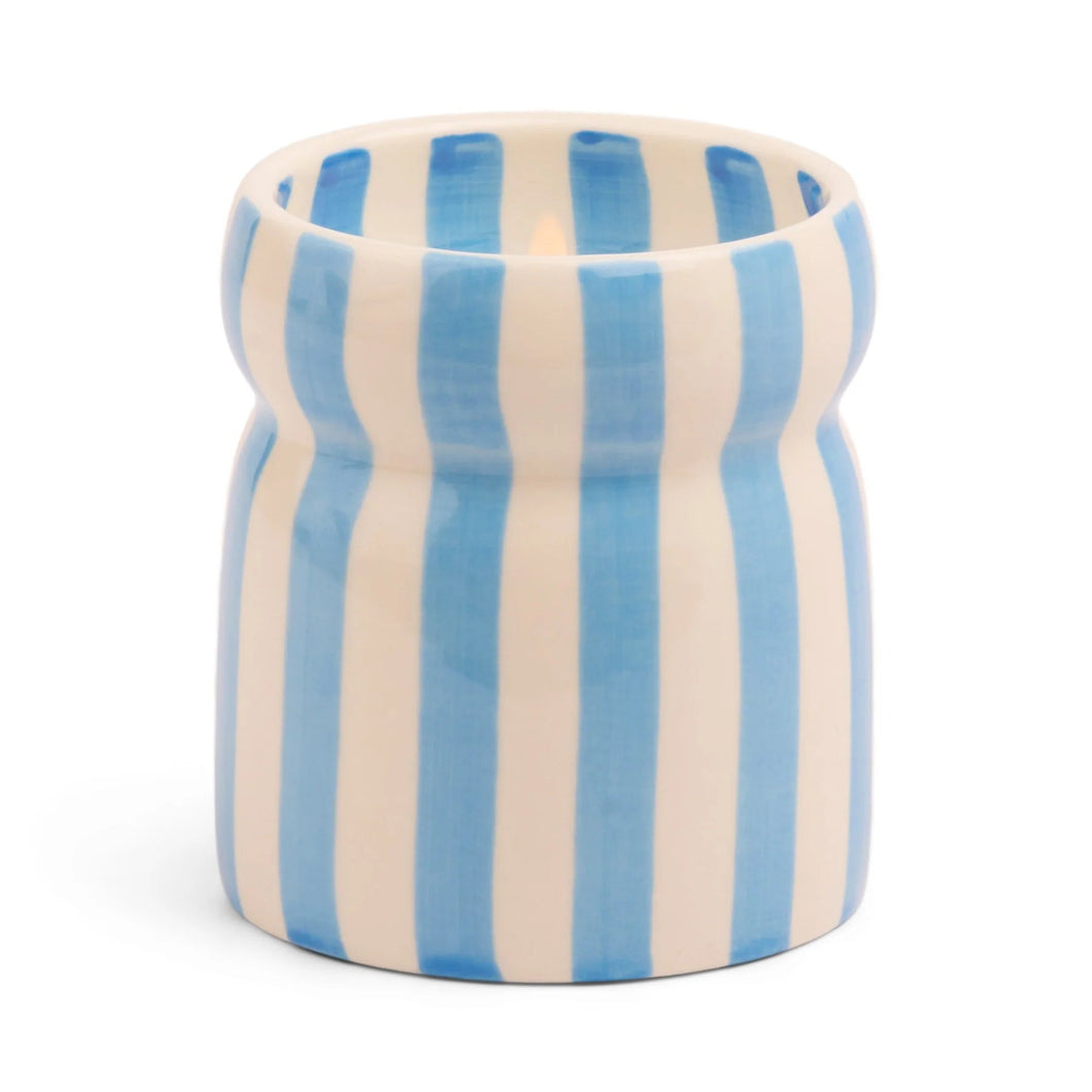 Blue Stripped Ceramic Candle - Lost at Sea - MarramTrading.com