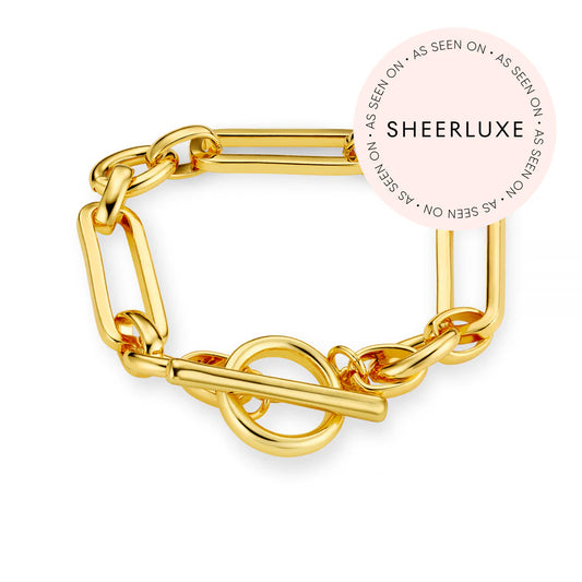 Rectangular Link T-Bar Bracelet - Gold