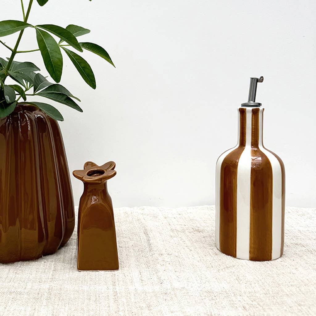 Brown striped oil bottle - MarramTrading.com