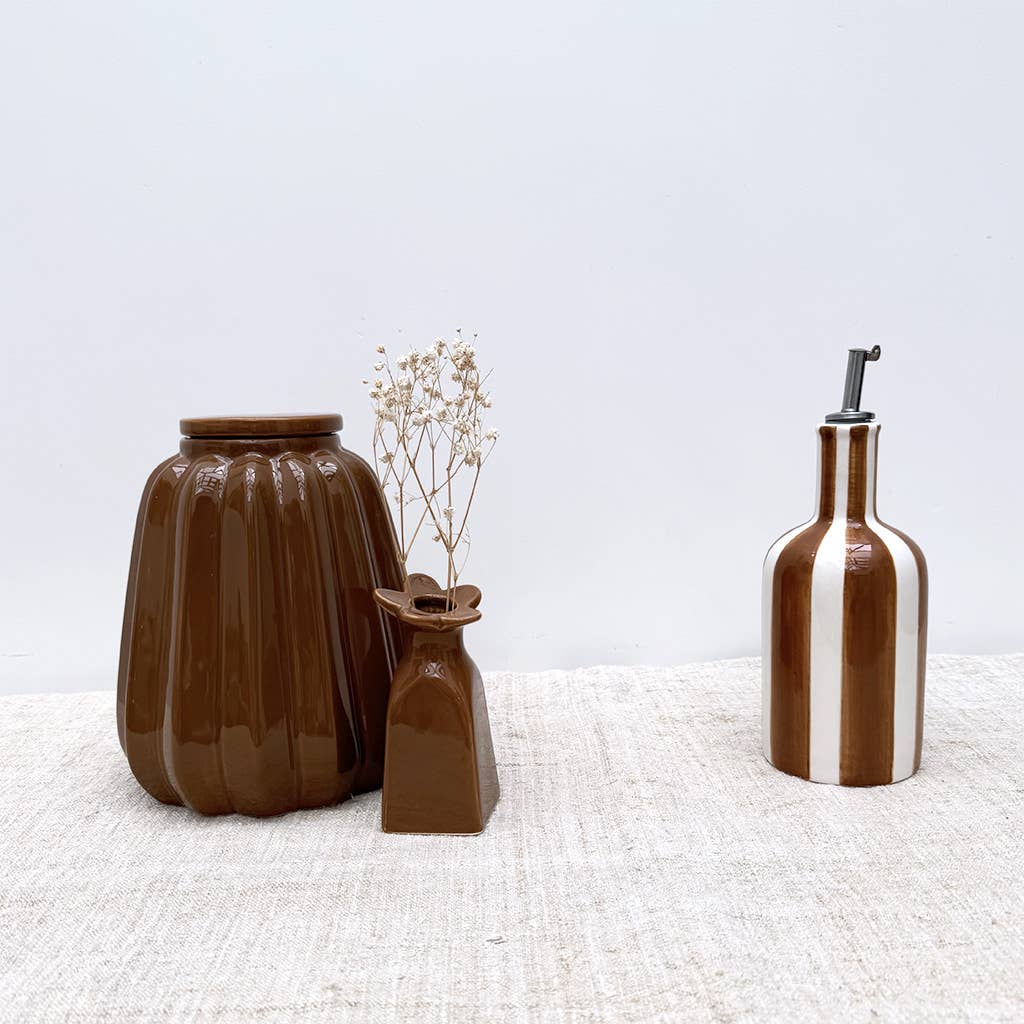 Brown striped oil bottle - MarramTrading.com