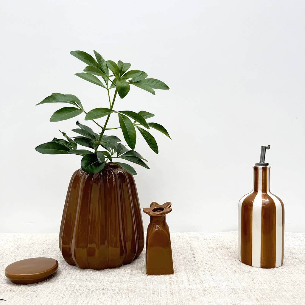Brown striped oil bottle - MarramTrading.com