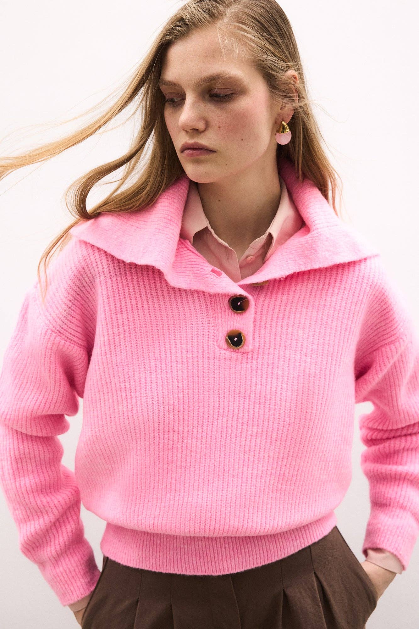 Buttoned Knit Sweater