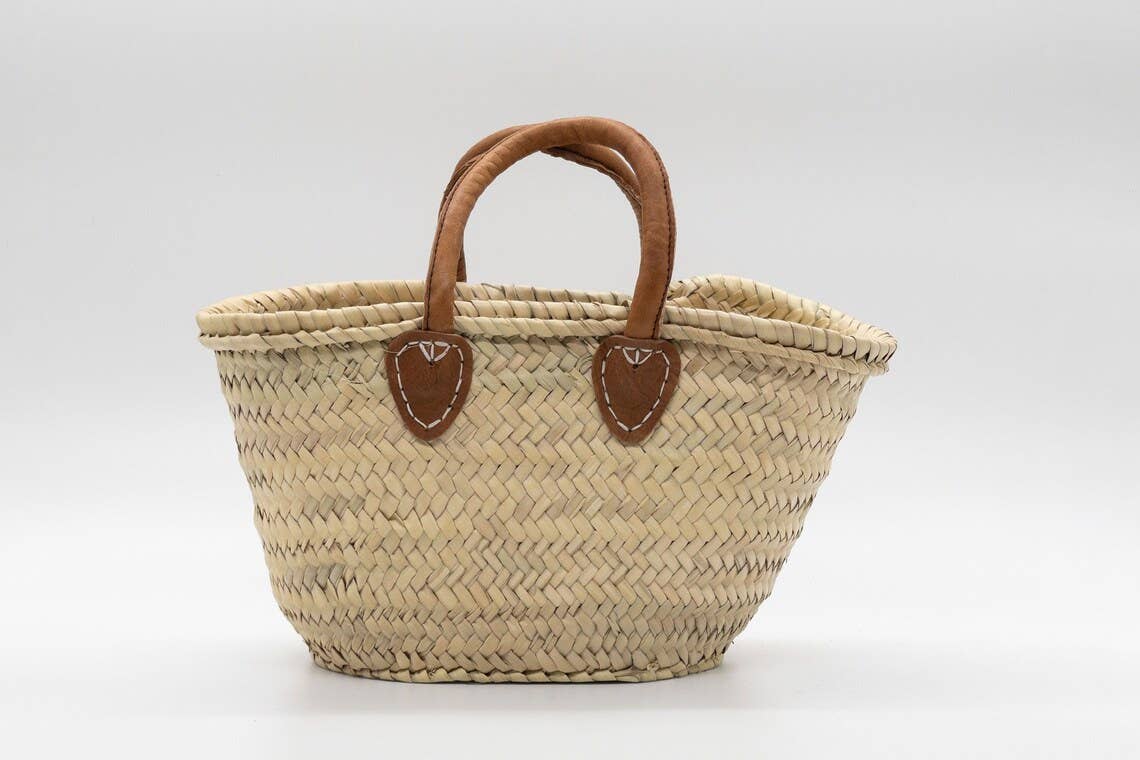 Mini Straw Bags Leather | Beach bag | small straw tote bag