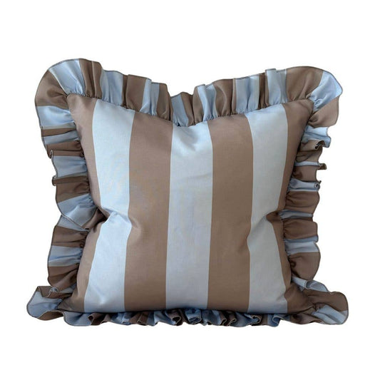 Outdoor Brown & Blue Ruffle Edge Cushion