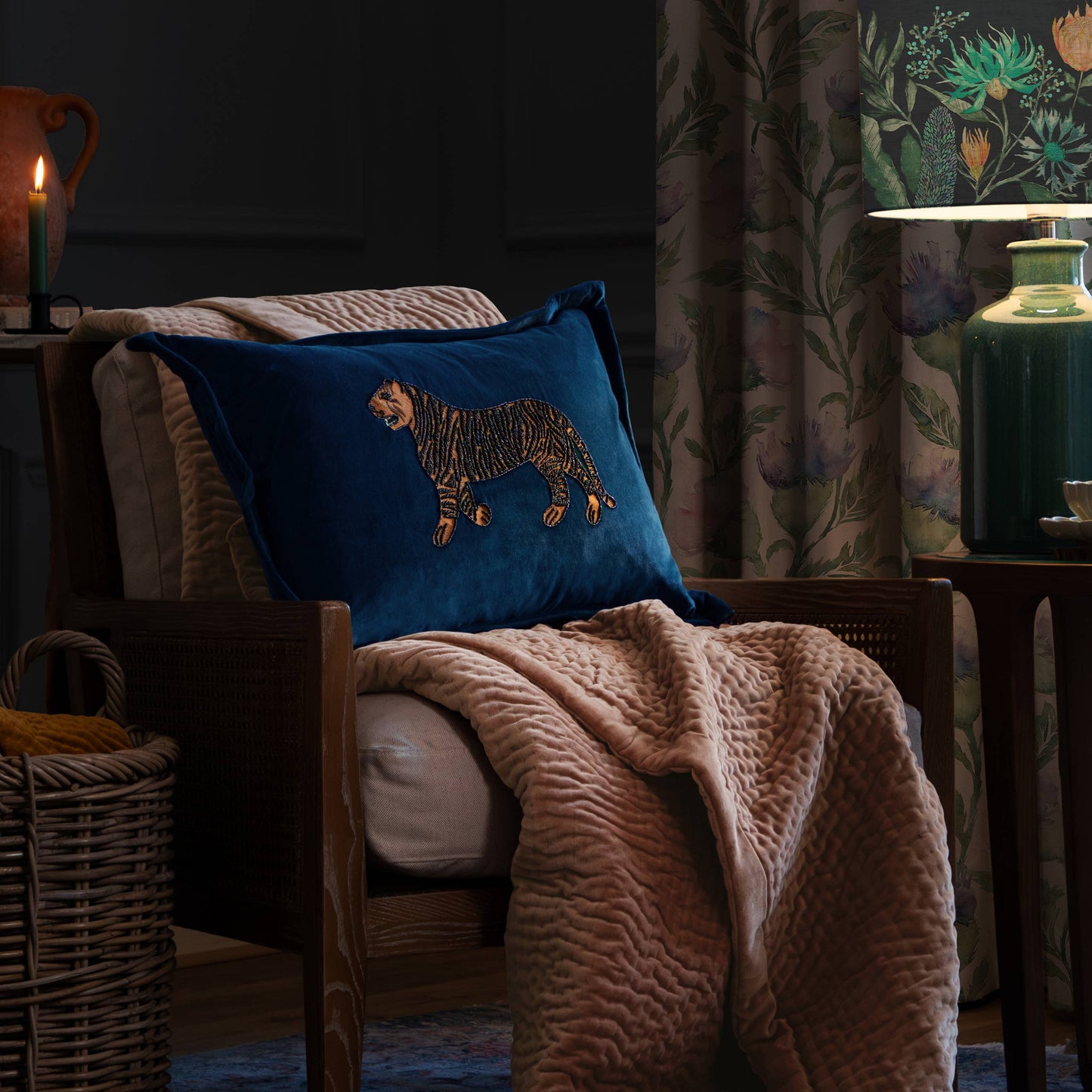 Durga Embroidered Cushion Bluebell