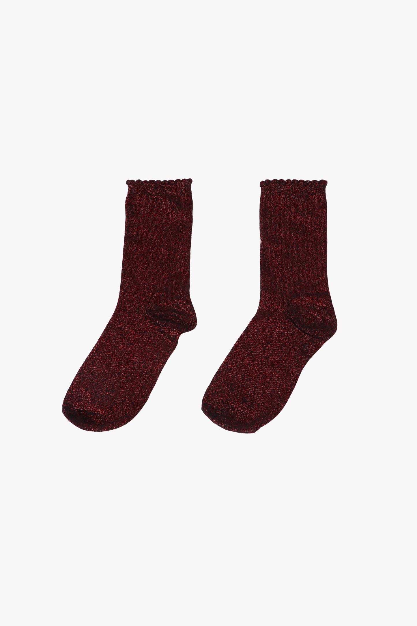 Red All Over Glitter Socks with Scalloped Cuff