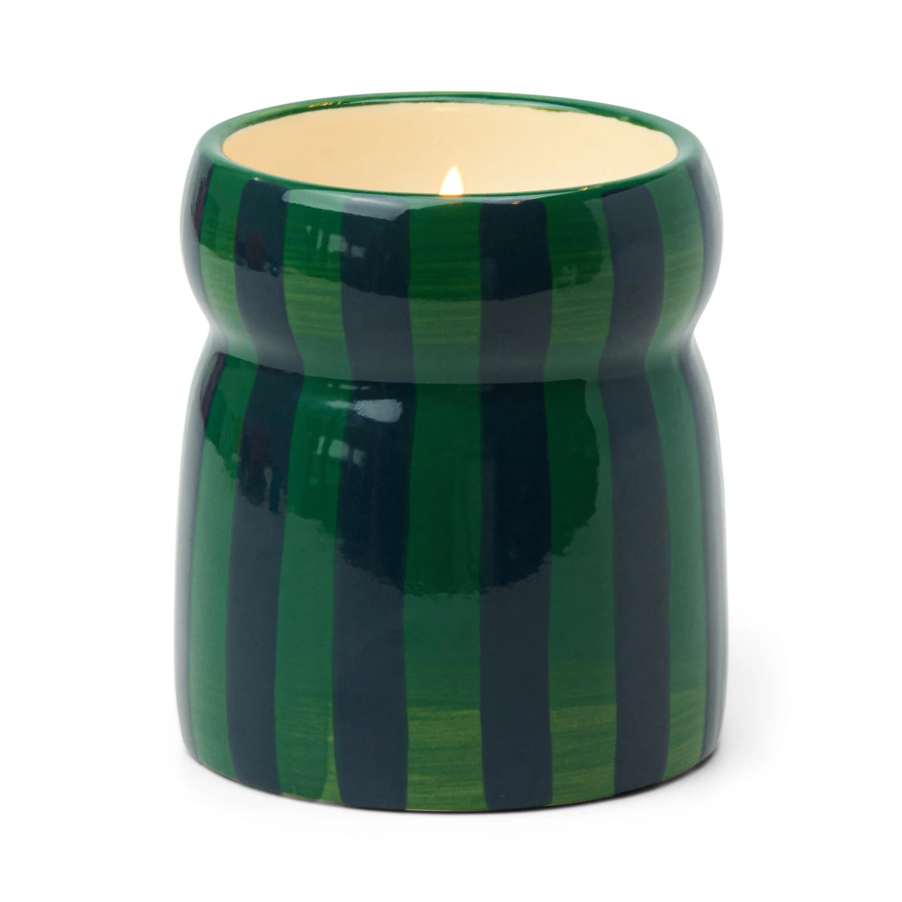 CABANA RED/PINK STRIPED CERAMIC CANDLE - BALSAM FIR - MarramTrading.com
