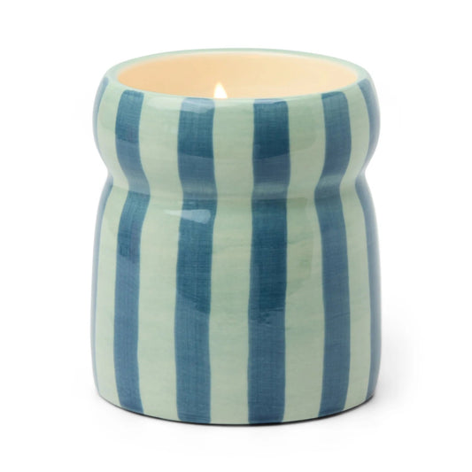 CABANA RED/PINK STRIPED CERAMIC CANDLE - WARM CIDER - MarramTrading.com