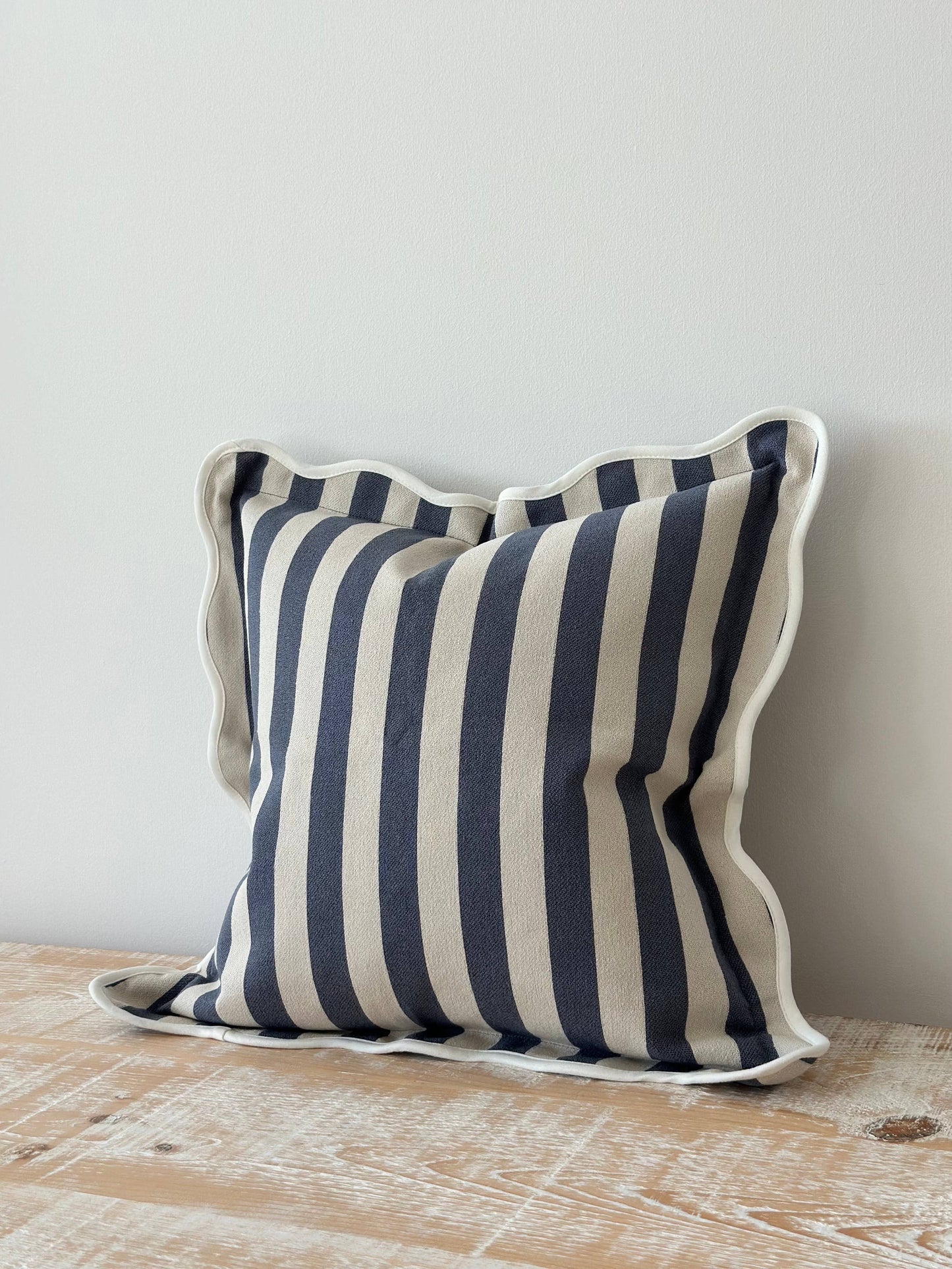 Chloe Navy Stripe Scalloped Edge Cushion