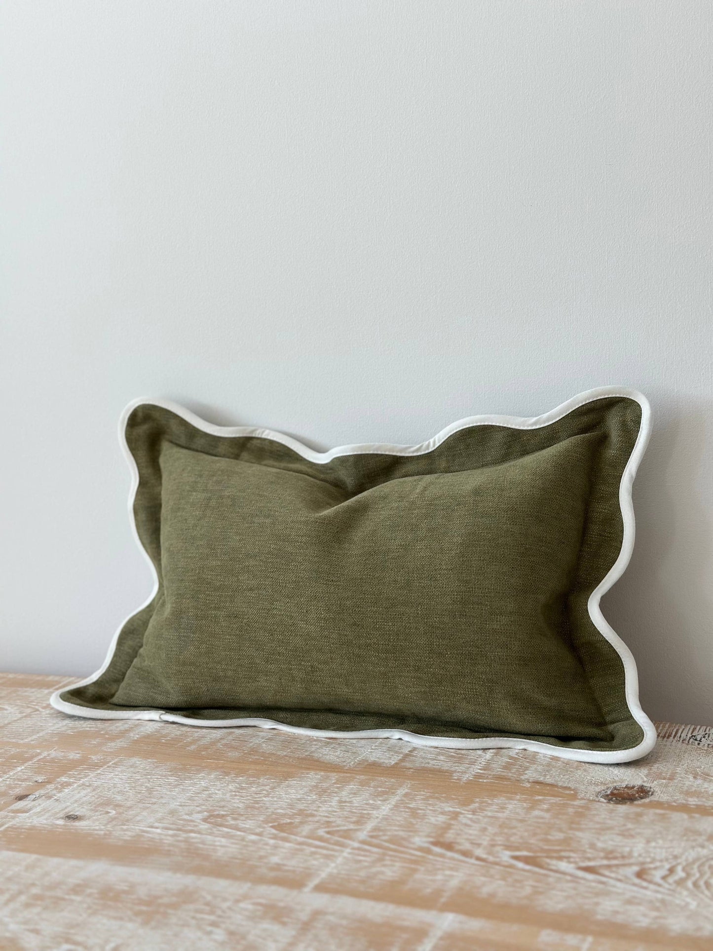 Chloe Olive Scalloped Edge Cushion 50x30