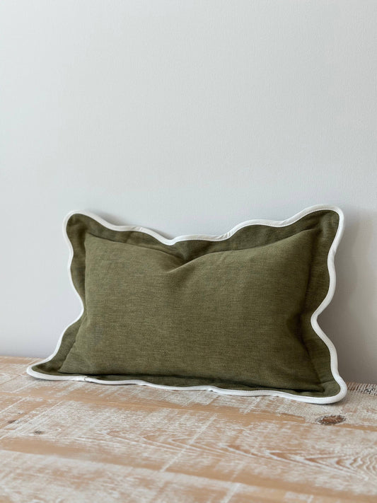 Chloe Olive Scalloped Edge Cushion 50x30