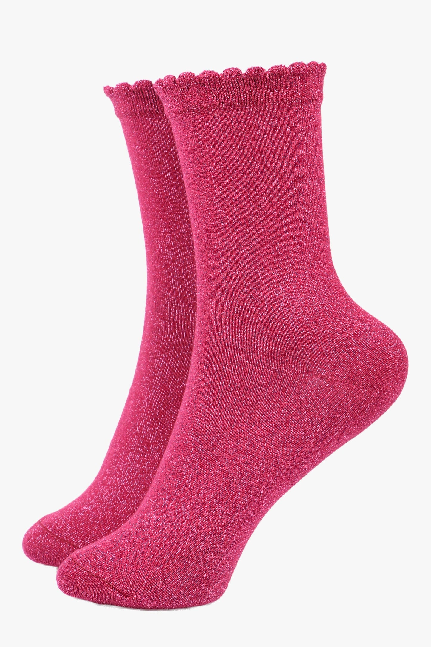 Berry All Over Glitter Socks with Scalloped Top