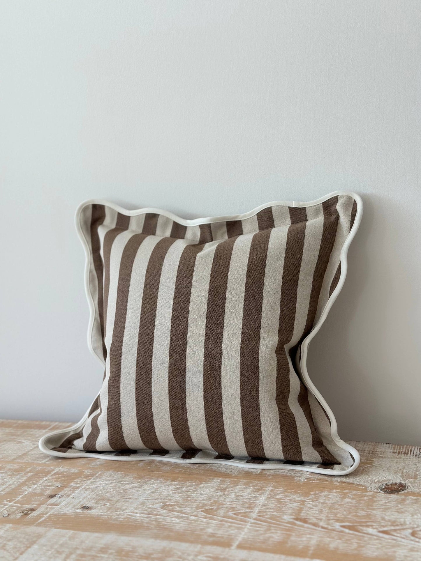 Chloe Brown Stripe Scalloped Edge Cushion