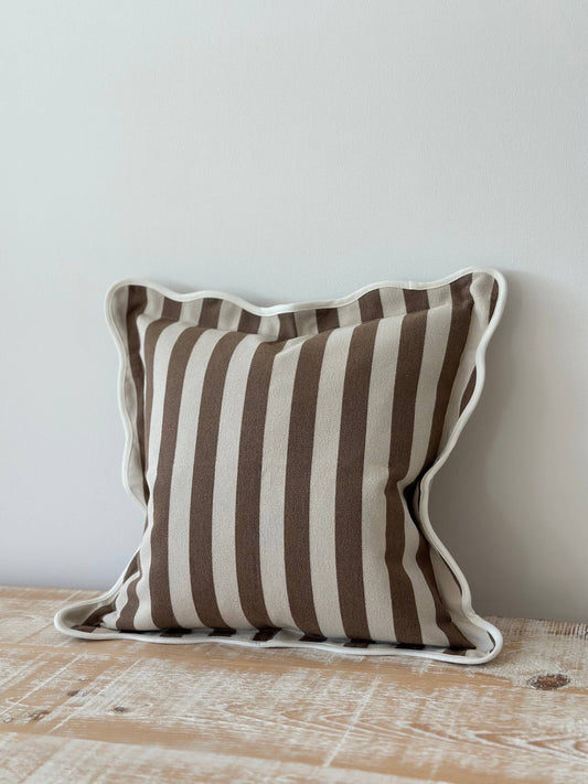 Chloe Brown Stripe Scalloped Edge Cushion