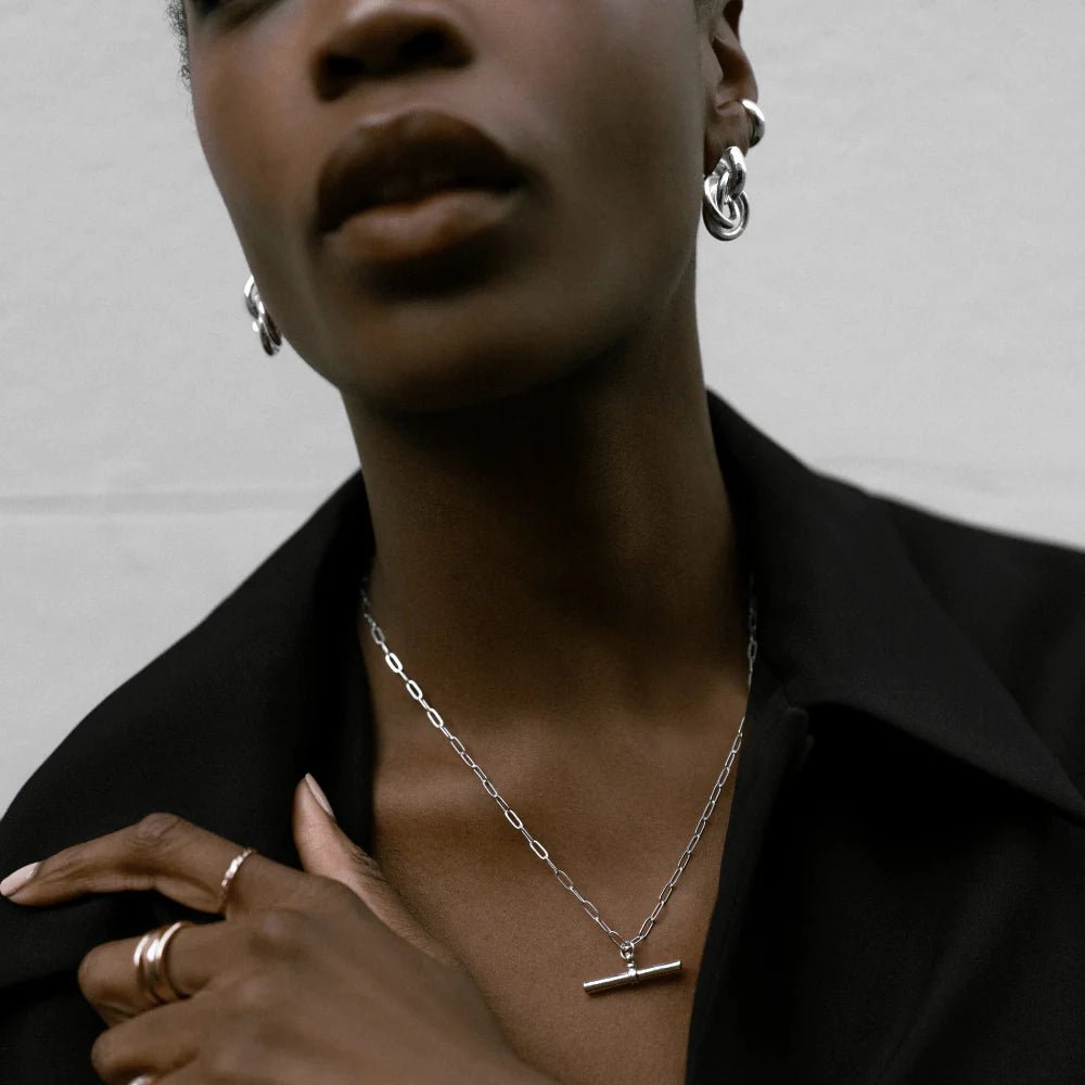 Chunky T - Bar Mid Length Necklace - Silver - MarramTrading.com