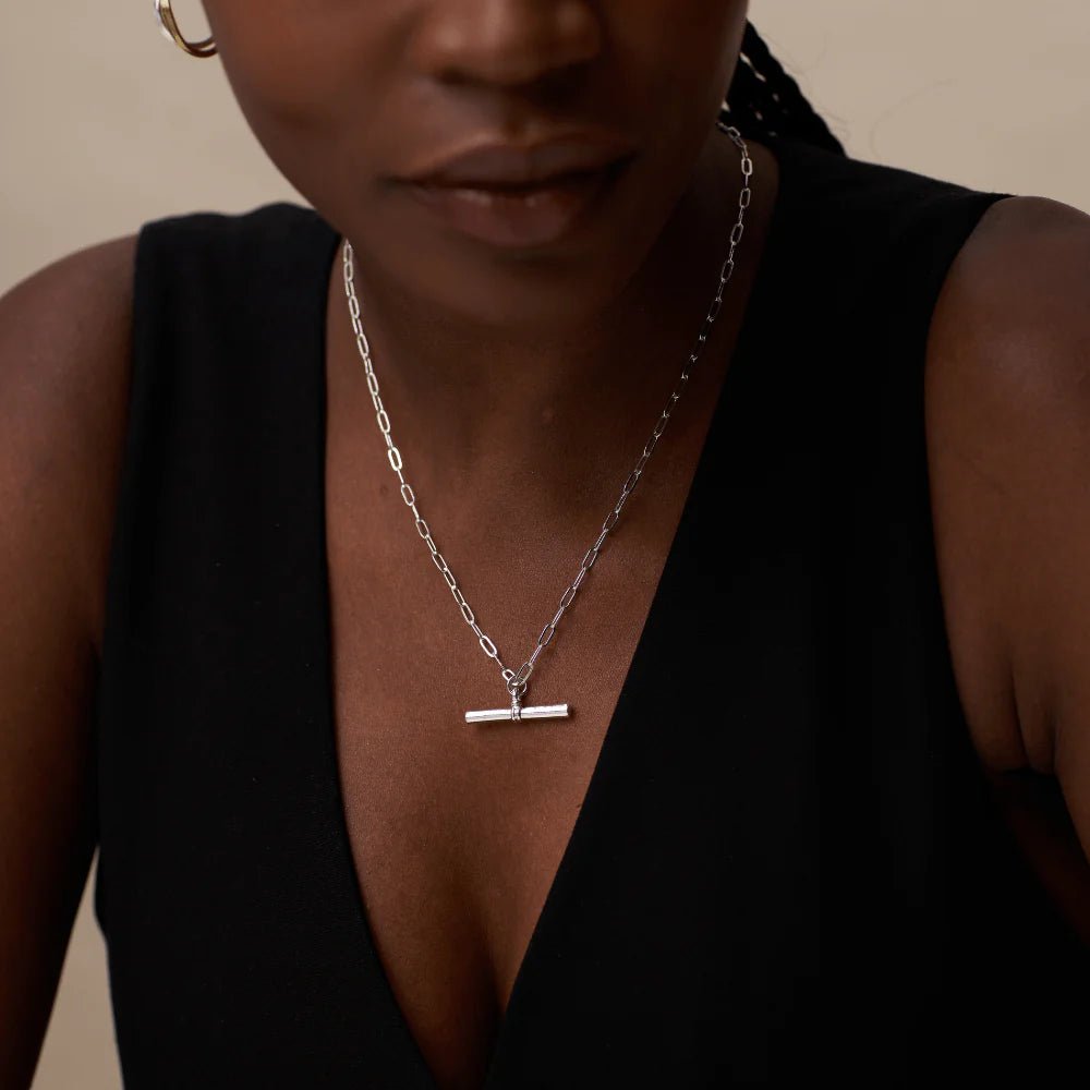 Chunky T - Bar Mid Length Necklace - Silver - MarramTrading.com