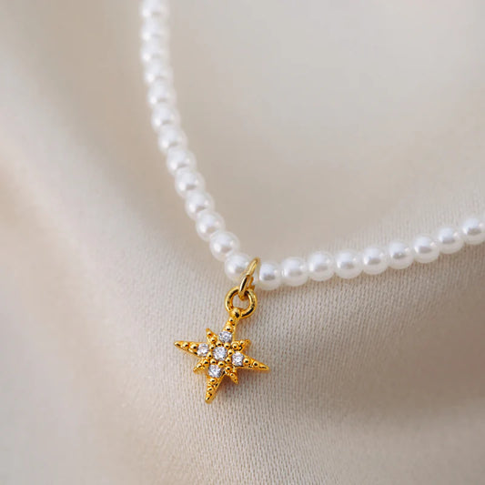 Micro Pearl & Pavé Starburst Necklace