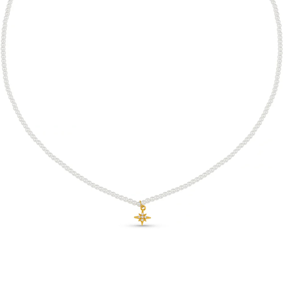 Micro Pearl & Pavé Starburst Necklace