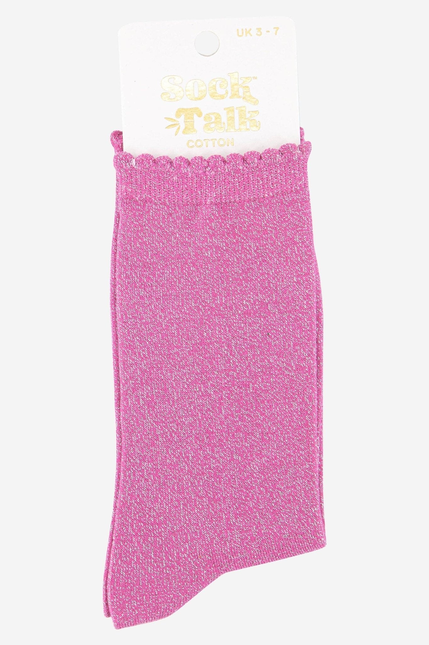 Cotton Glitter Ankle Socks in Pink with Scalloped Top - MarramTrading.com