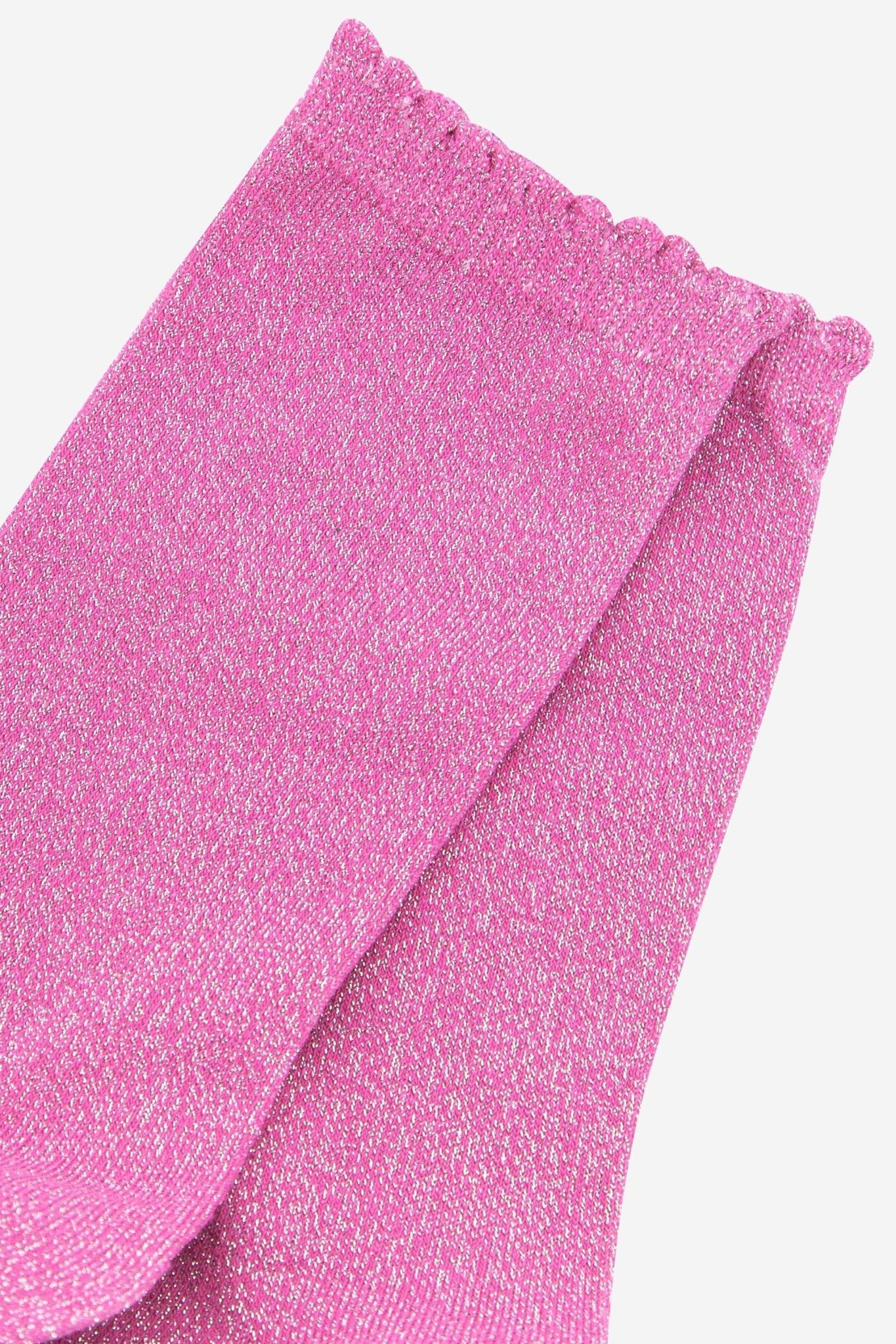 Cotton Glitter Ankle Socks in Pink with Scalloped Top - MarramTrading.com