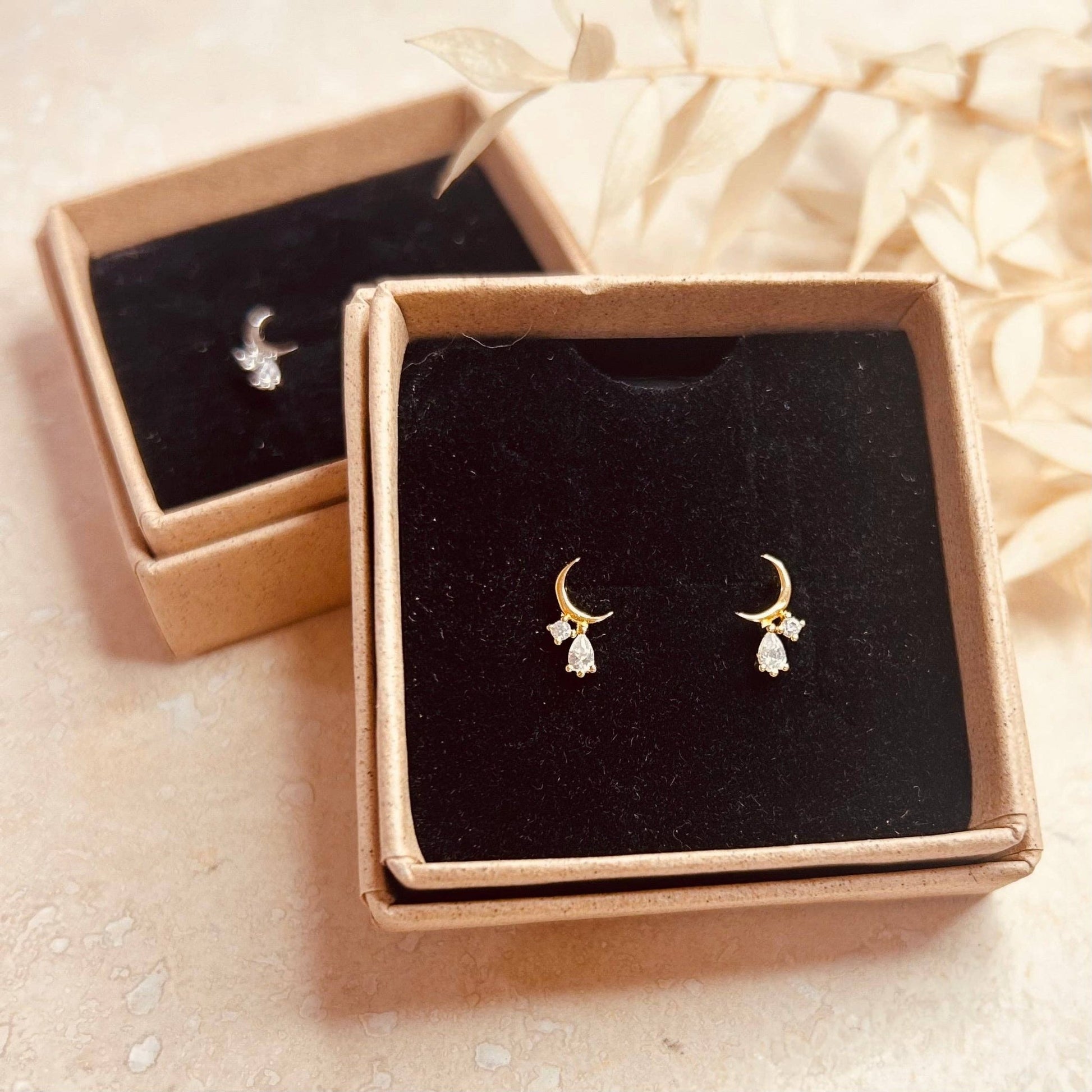 Crescent Moon Droplet Studs - MarramTrading.com