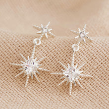 Load image into Gallery viewer, Crystal Double Star Drop Earrings in Silver
