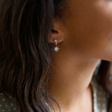 Load image into Gallery viewer, Crystal Double Star Drop Earrings in Silver
