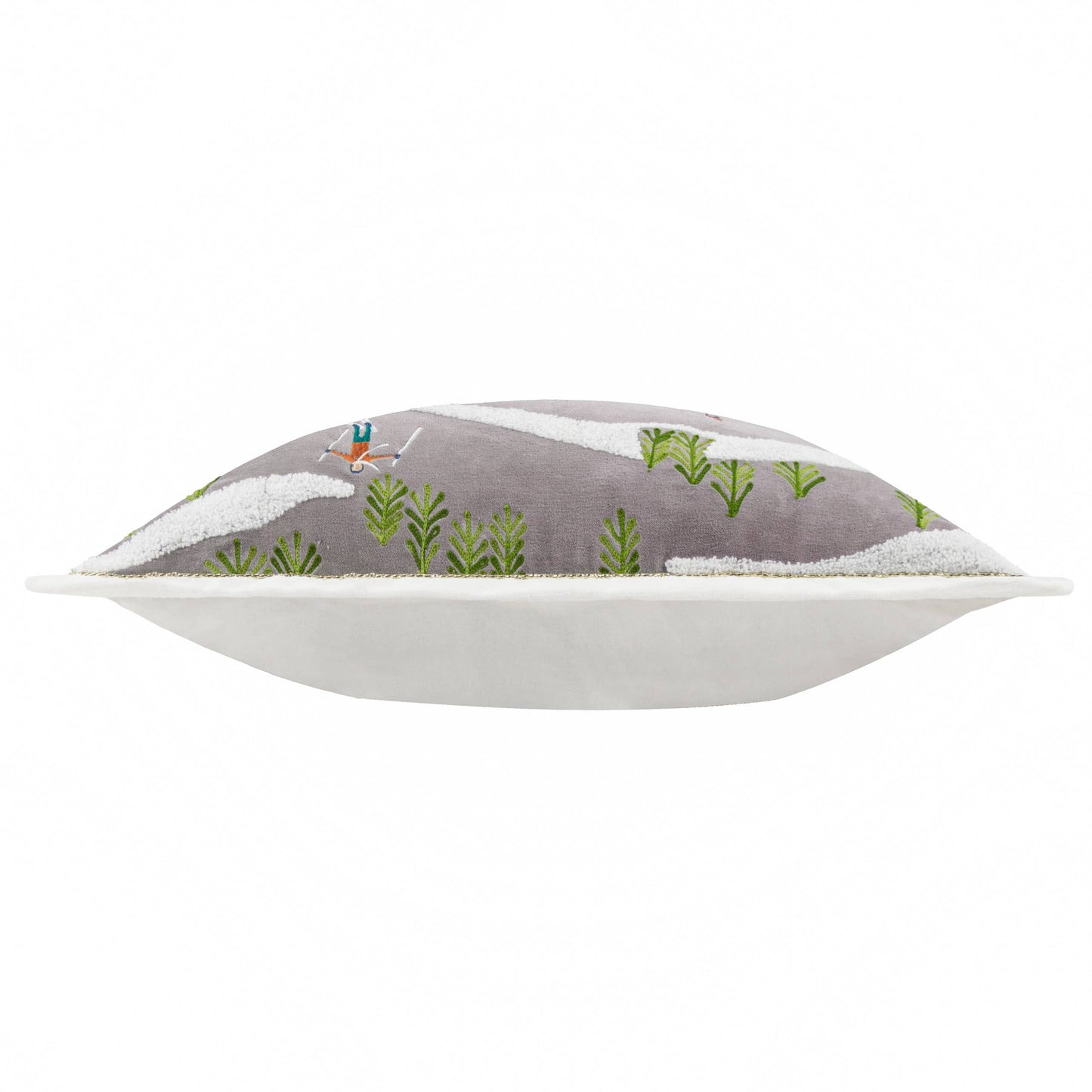 Winter Alpine Embroidered Cushion Taupe