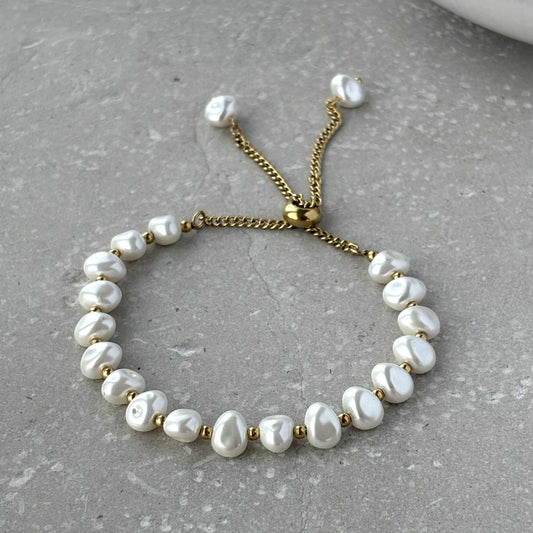 Tarnish Resistant Pearl Pull Friction Clasp Bracelet