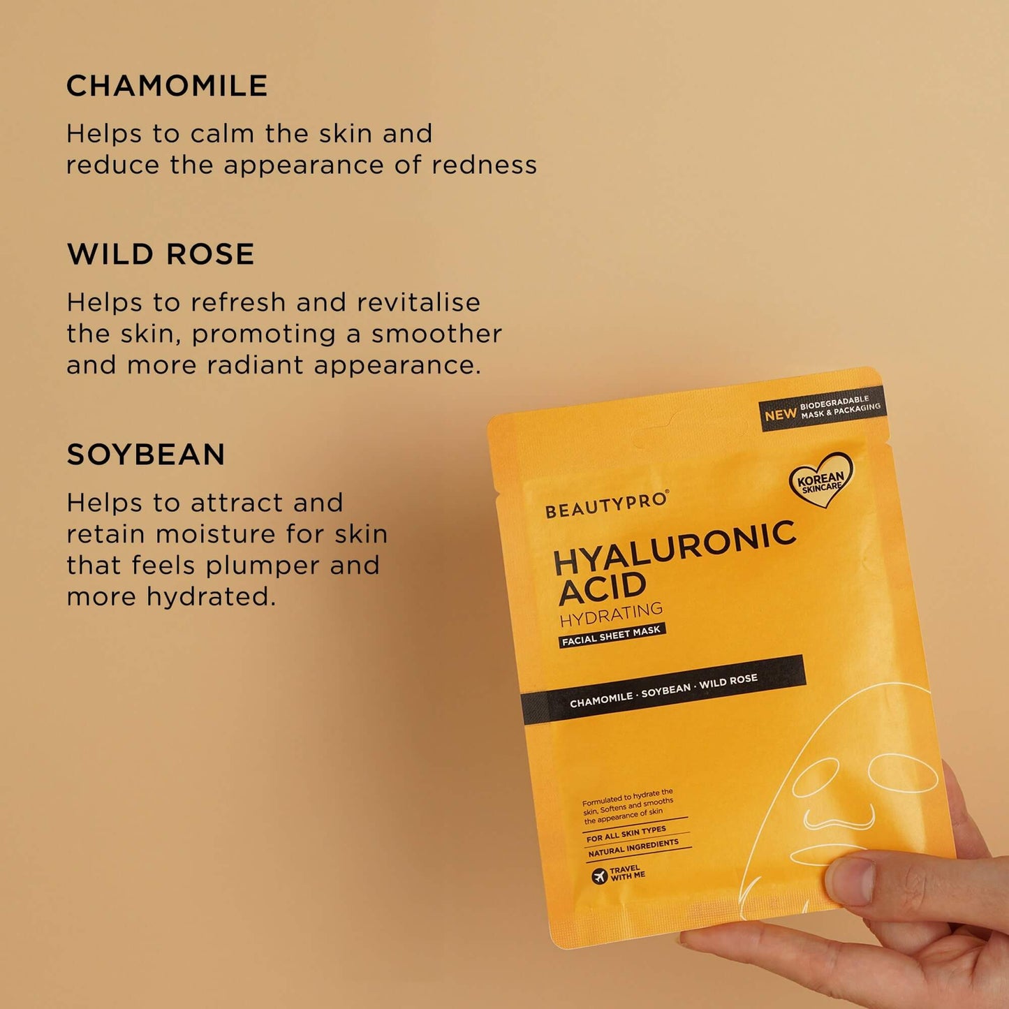 HYALURONIC ACID Hydrating Facial Sheet Mask - 100% Biodegradable
